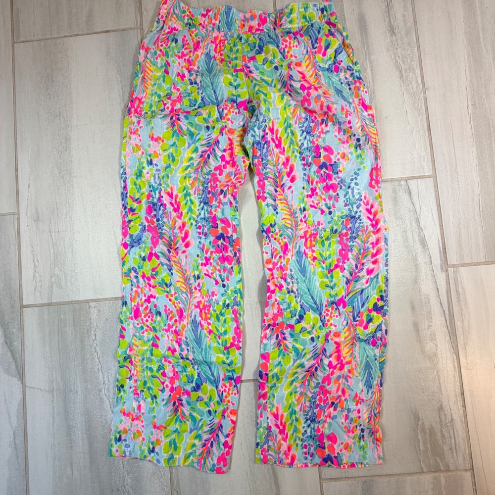 Lilly Pulitzer Florita Linen Beach Pants Catch The Wave Size Medium